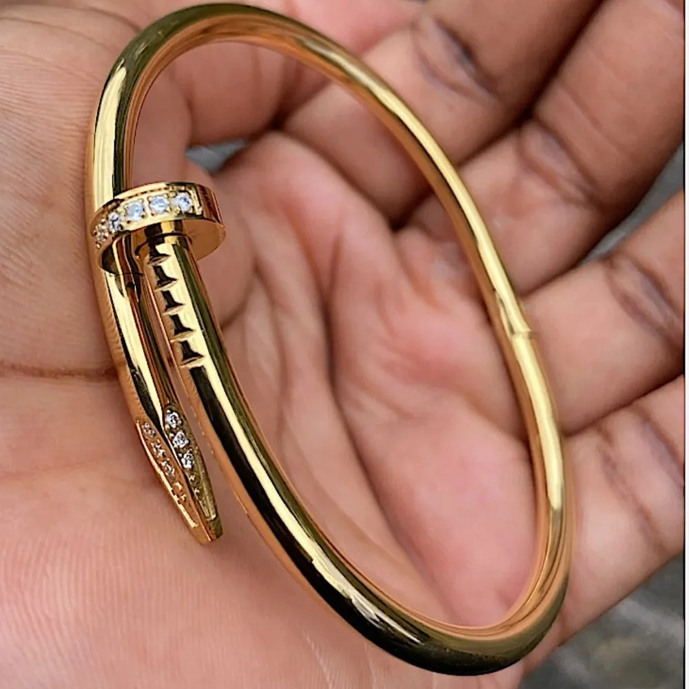 NWOT Elegant Gold Nail-Style Cuff Bracelet W/ Stones. Popular designerclick lock
